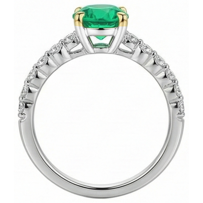 Natural Real ( Not Lab Grown ) Round Cut Diamond Green Emerald GIA Ring