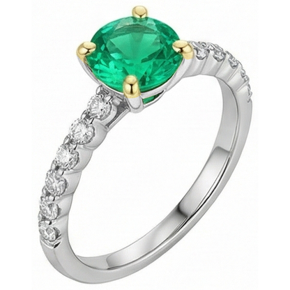 Natural Real ( Not Lab Grown ) Round Cut Diamond Green Emerald GIA Ring