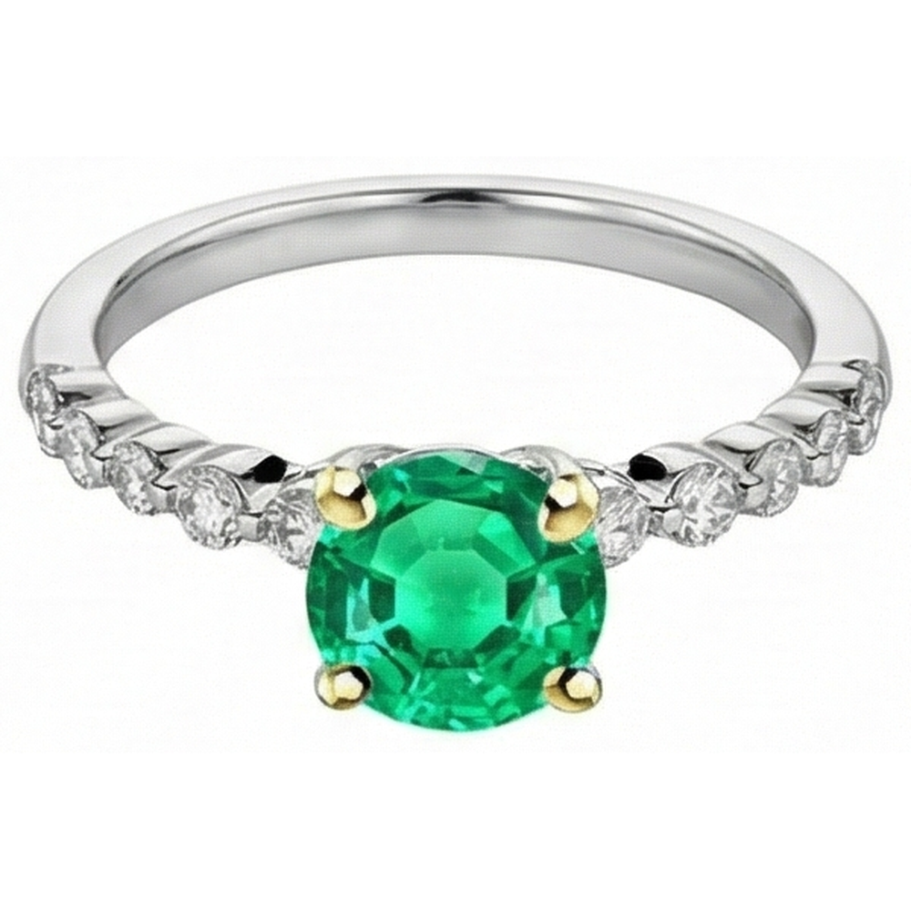 Natural Real ( Not Lab Grown ) Round Cut Diamond Green Emerald GIA Ring