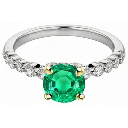 Natural Real ( Not Lab Grown ) Round Cut Diamond Green Emerald GIA Ring