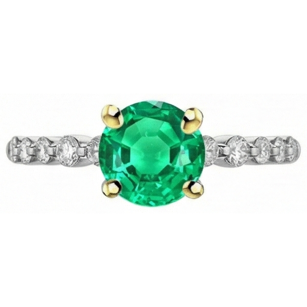 Natural Real ( Not Lab Grown ) Round Cut Diamond Green Emerald GIA Ring