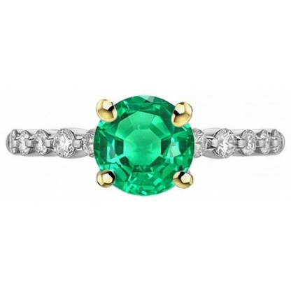 Natural Real ( Not Lab Grown ) Round Cut Diamond Green Emerald GIA Ring
