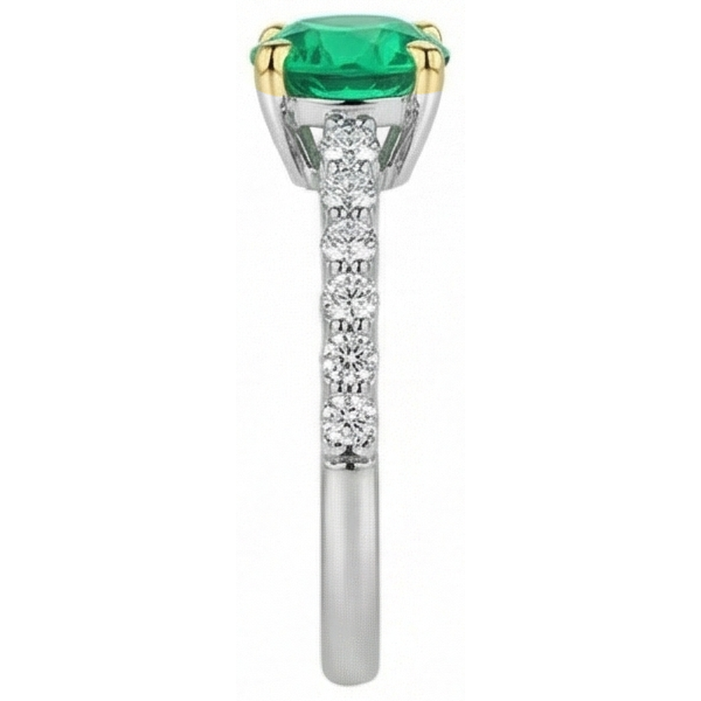 Natural Real ( Not Lab Grown ) Round Cut Diamond Green Emerald GIA Ring