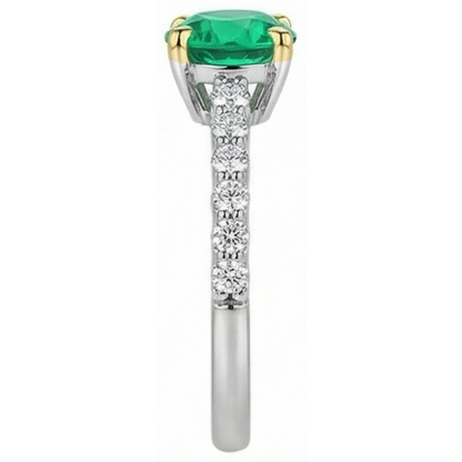 Natural Real ( Not Lab Grown ) Round Cut Diamond Green Emerald GIA Ring