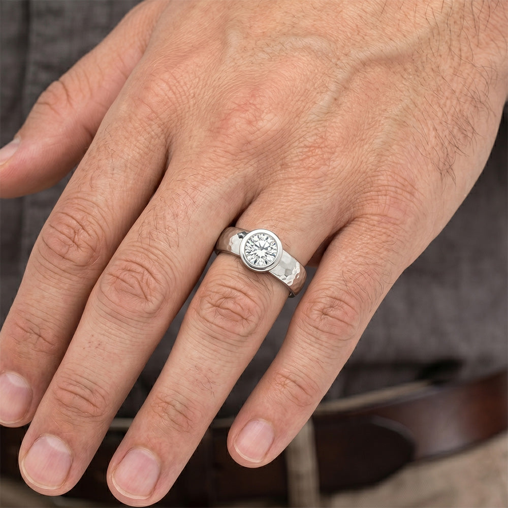 Round Cut Diamond Mens Ring in 14K White Gold – 1 ct