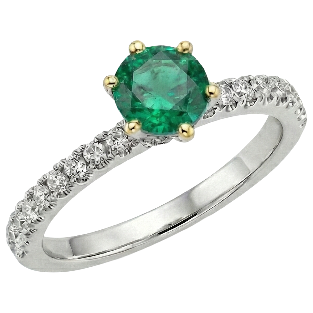 Natural Real ( Not Lab Grown ) Round Cut Gemstone Ring AAA Green Emerald GIA