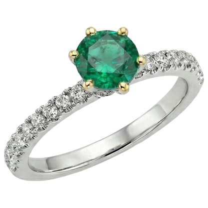 Natural Real ( Not Lab Grown ) Round Cut Gemstone Ring AAA Green Emerald GIA