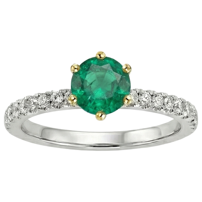 Natural Real ( Not Lab Grown ) Round Cut Gemstone Ring AAA Green Emerald GIA