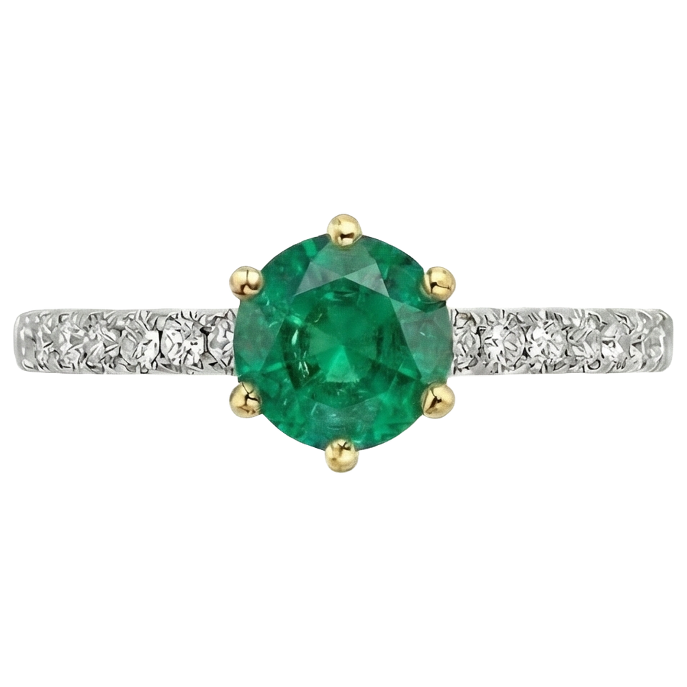 Natural Real ( Not Lab Grown ) Round Cut Gemstone Ring AAA Green Emerald GIA