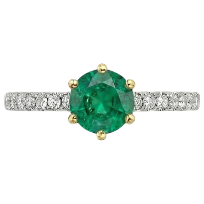 Natural Real ( Not Lab Grown ) Round Cut Gemstone Ring AAA Green Emerald GIA