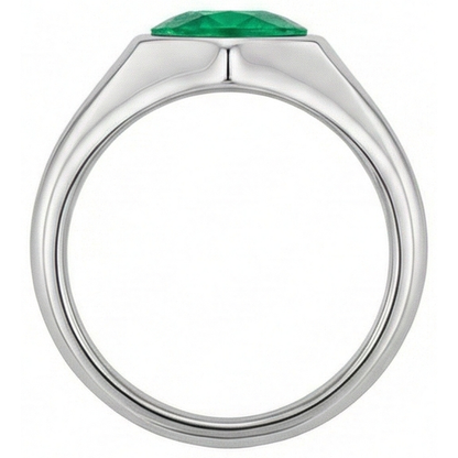 Natural Real ( Not Lab Grown ) Round Cut Gents Ring Green Emerald GIA Flush Setting
