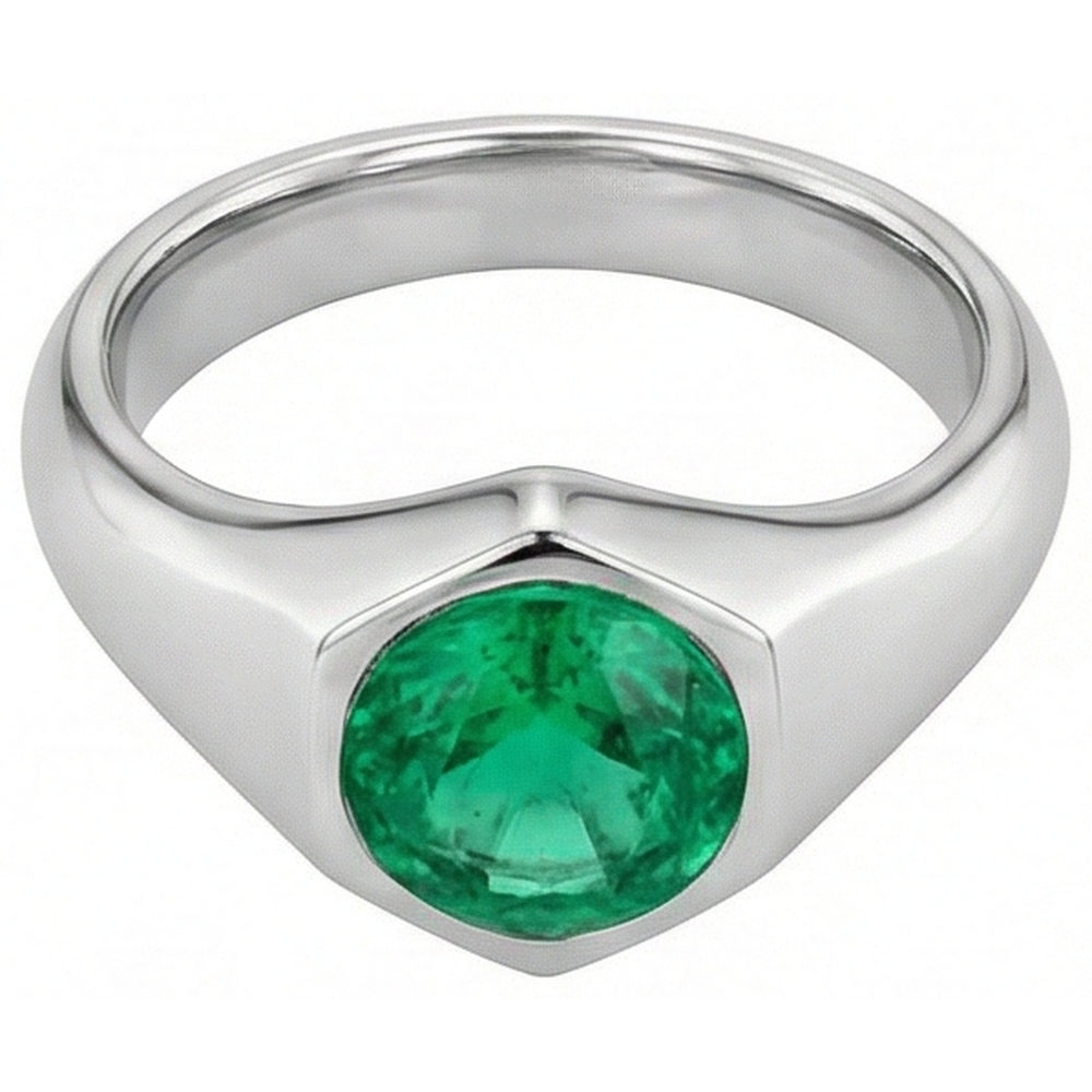 Natural Real ( Not Lab Grown ) Round Cut Gents Ring Green Emerald GIA Flush Setting