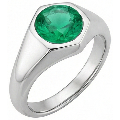 Natural Real ( Not Lab Grown ) Round Cut Gents Ring Green Emerald GIA Flush Setting