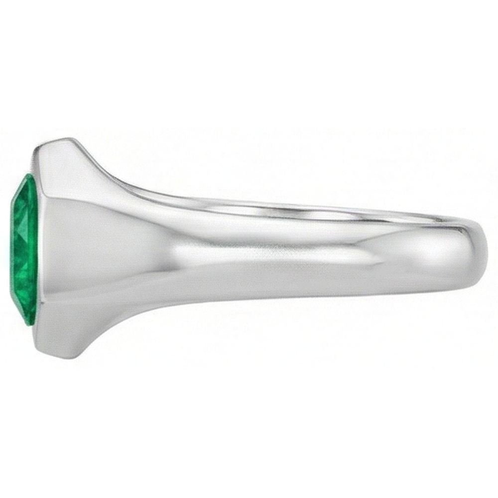 Natural Real ( Not Lab Grown ) Round Cut Gents Ring Green Emerald GIA Flush Setting