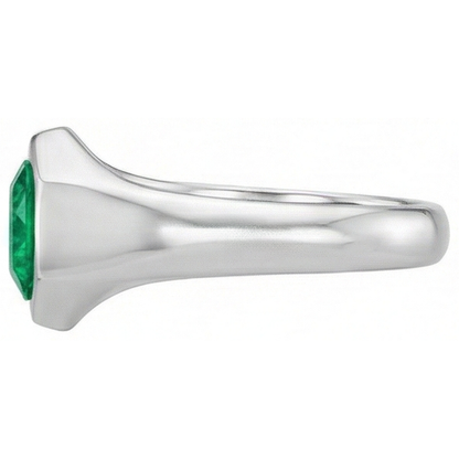 Natural Real ( Not Lab Grown ) Round Cut Gents Ring Green Emerald GIA Flush Setting