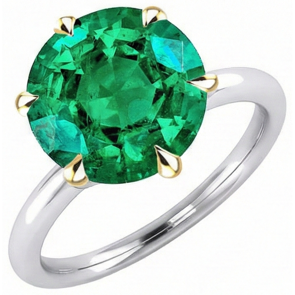 Natural Real ( Not Lab Grown ) Round Cut Genuine Green Emerald GIA Solitaire Ring