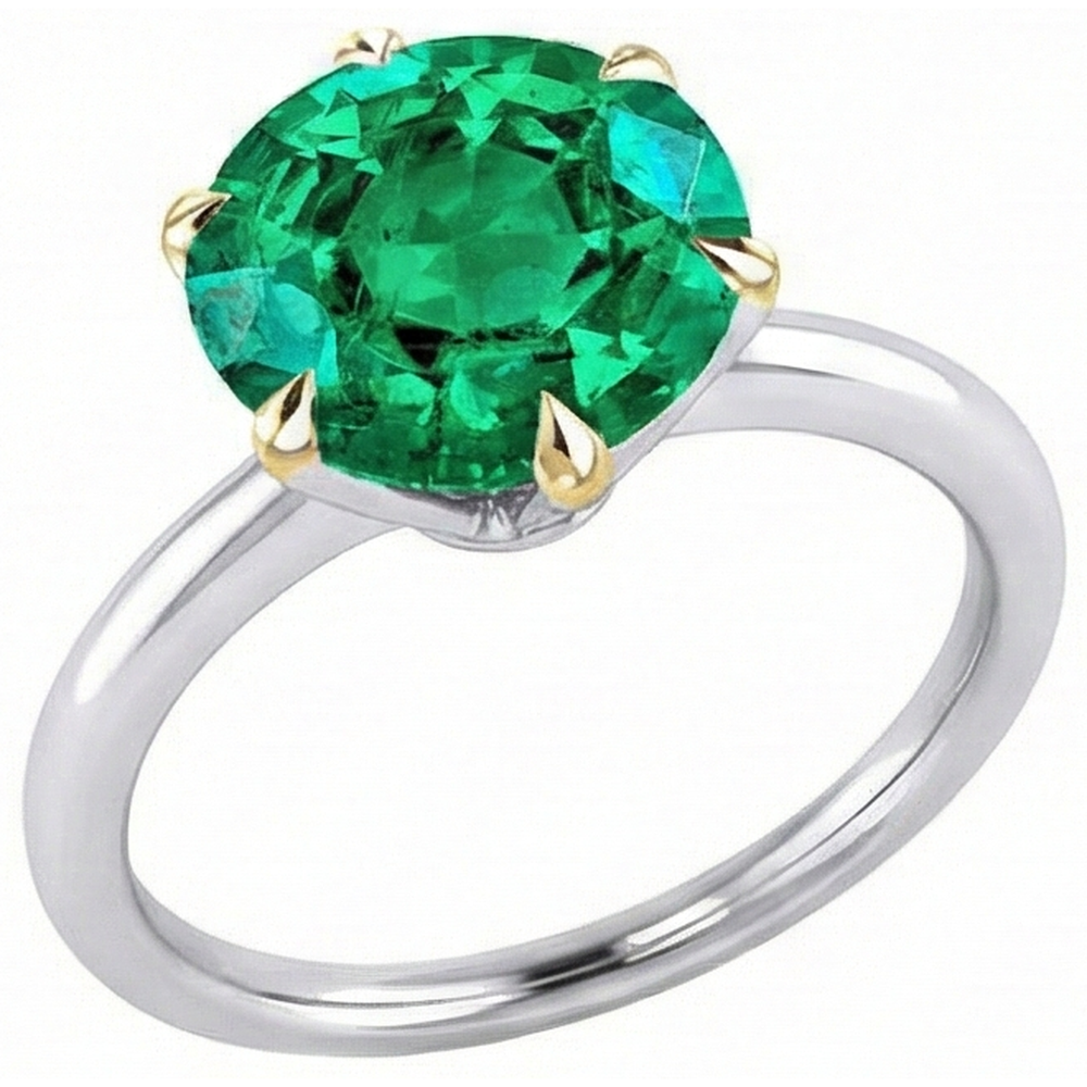 Natural Real ( Not Lab Grown ) Round Cut Genuine Green Emerald GIA Solitaire Ring