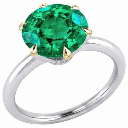 Natural Real ( Not Lab Grown ) Round Cut Genuine Green Emerald GIA Solitaire Ring