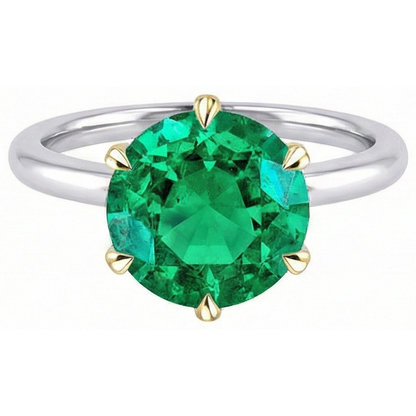 Natural Real ( Not Lab Grown ) Round Cut Genuine Green Emerald GIA Solitaire Ring