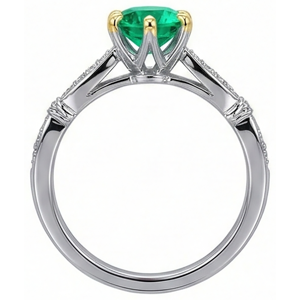 Natural Real ( Not Lab Grown ) Round Cut Green Emerald GIA Diamond Ring
