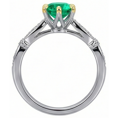 Natural Real ( Not Lab Grown ) Round Cut Green Emerald GIA Diamond Ring
