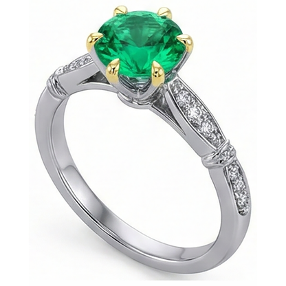 Natural Real ( Not Lab Grown ) Round Cut Green Emerald GIA Diamond Ring