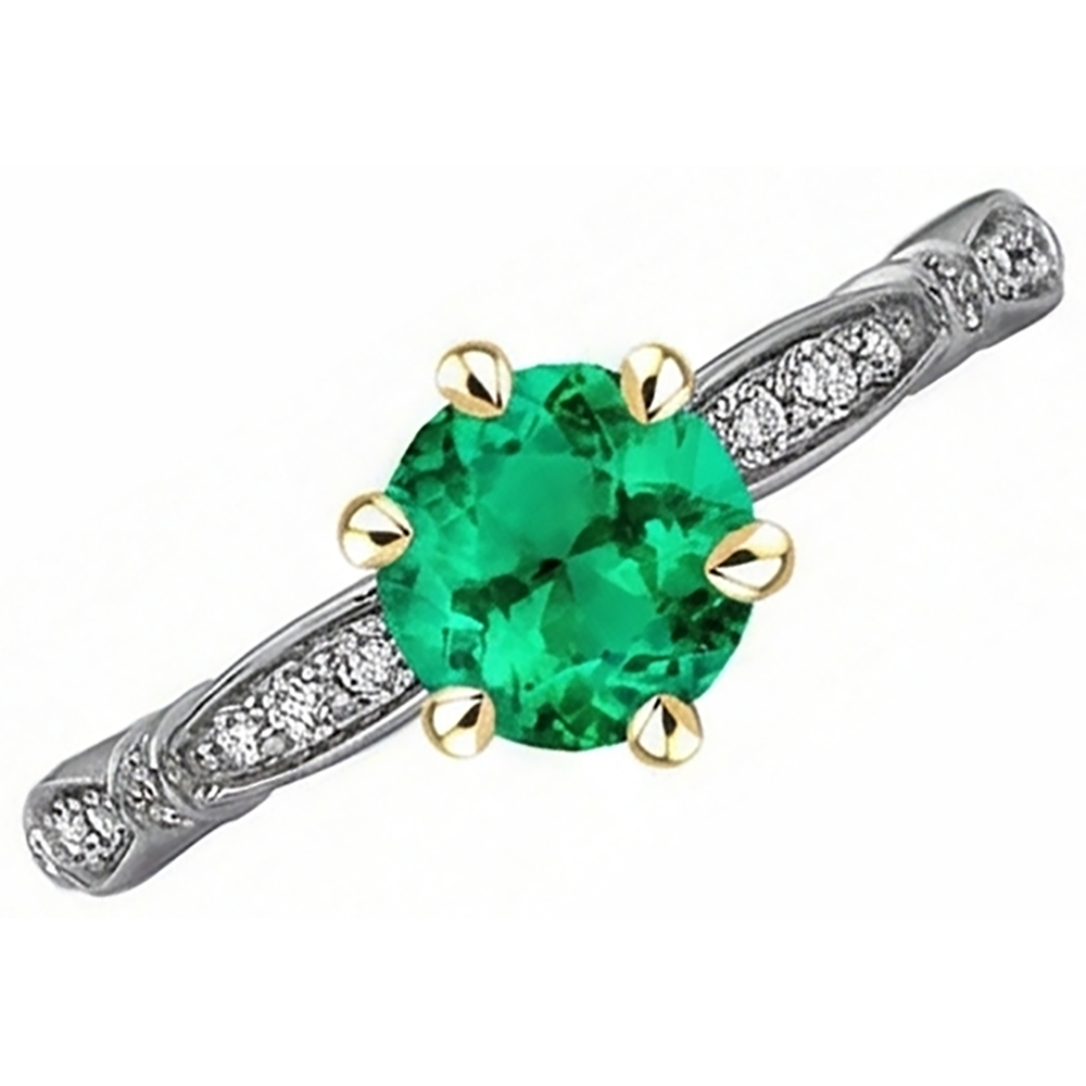 Natural Real ( Not Lab Grown ) Round Cut Green Emerald GIA Diamond Ring