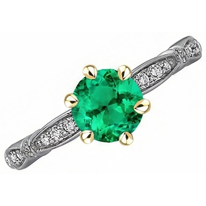 Natural Real ( Not Lab Grown ) Round Cut Green Emerald GIA Diamond Ring