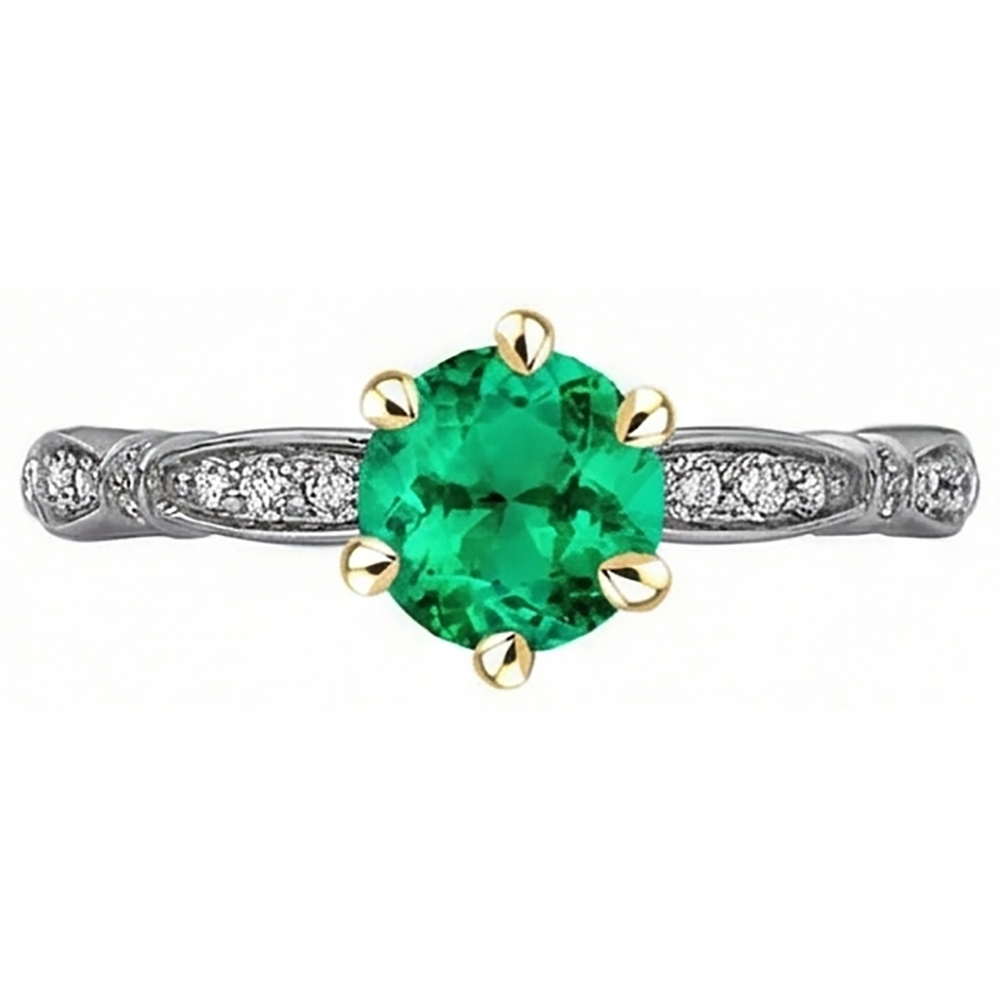 Natural Real ( Not Lab Grown ) Round Cut Green Emerald GIA Diamond Ring