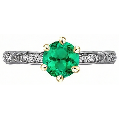 Natural Real ( Not Lab Grown ) Round Cut Green Emerald GIA Diamond Ring