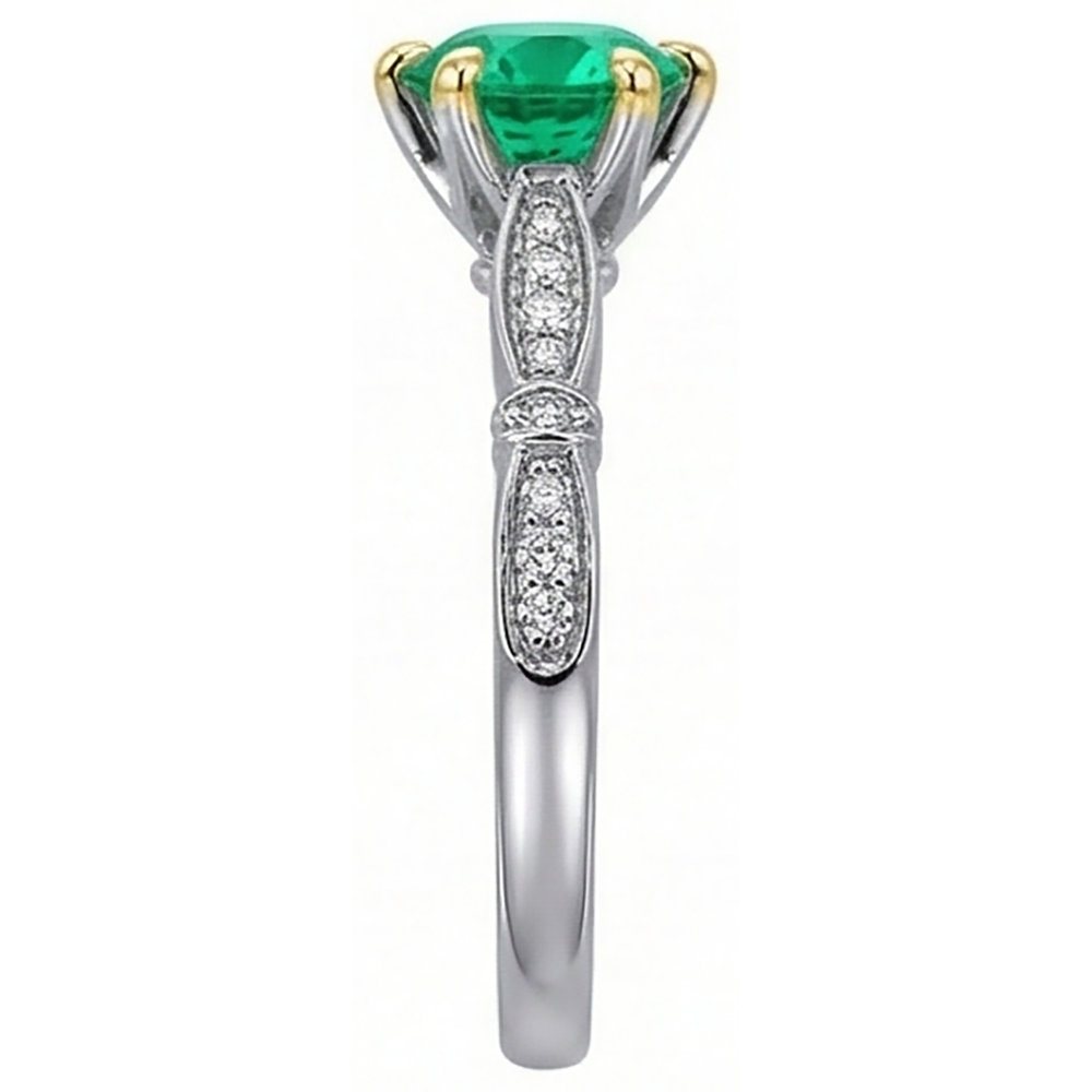 Natural Real ( Not Lab Grown ) Round Cut Green Emerald GIA Diamond Ring