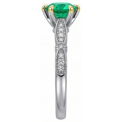 Natural Real ( Not Lab Grown ) Round Cut Green Emerald GIA Diamond Ring