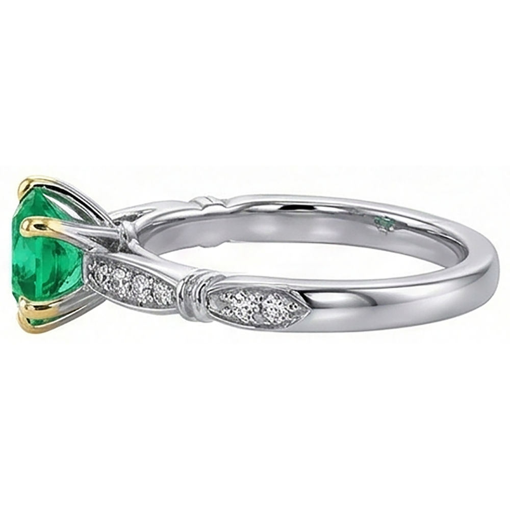 Natural Real ( Not Lab Grown ) Round Cut Green Emerald GIA Diamond Ring
