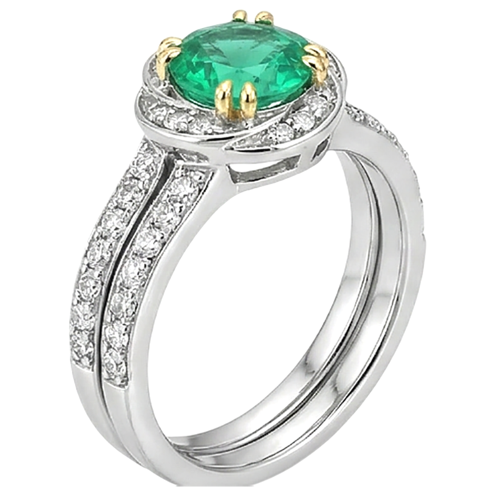 Natural Real ( Not Lab Grown ) Round Cut Green Emerald GIA Engagement Ring Set Stylish Jewelry
