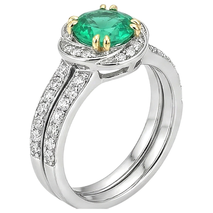 Natural Real ( Not Lab Grown ) Round Cut Green Emerald GIA Engagement Ring Set Stylish Jewelry