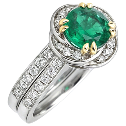 Natural Real ( Not Lab Grown ) Round Cut Green Emerald GIA Engagement Ring Set Stylish Jewelry