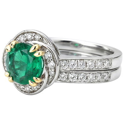 Natural Real ( Not Lab Grown ) Round Cut Green Emerald GIA Engagement Ring Set Stylish Jewelry