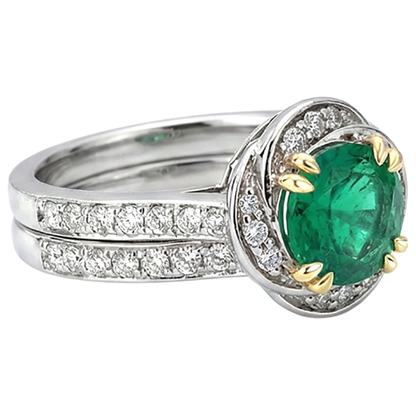 Natural Real ( Not Lab Grown ) Round Cut Green Emerald GIA Engagement Ring Set Stylish Jewelry
