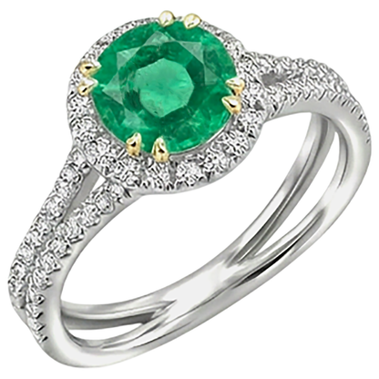 Natural Real ( Not Lab Grown ) Round Cut Green Emerald GIA Halo Ring Split Shank Diamond Jewelry