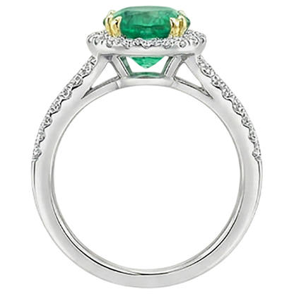 Natural Real ( Not Lab Grown ) Round Cut Green Emerald GIA Halo Ring Split Shank Diamond Jewelry
