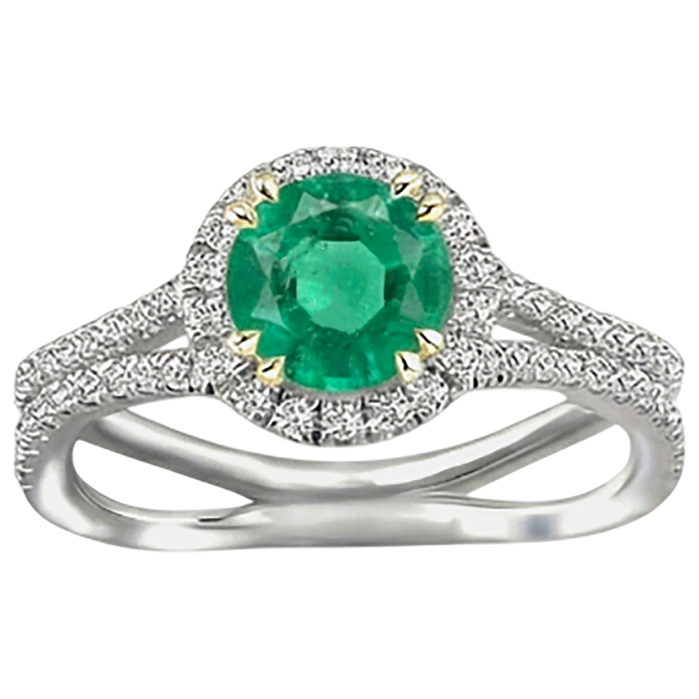 Natural Real ( Not Lab Grown ) Round Cut Green Emerald GIA Halo Ring Split Shank Diamond Jewelry