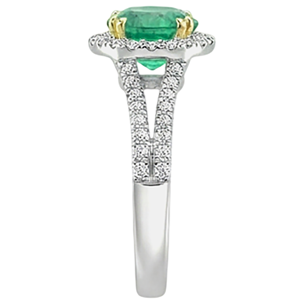 Natural Real ( Not Lab Grown ) Round Cut Green Emerald GIA Halo Ring Split Shank Diamond Jewelry
