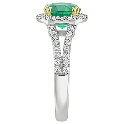 Natural Real ( Not Lab Grown ) Round Cut Green Emerald GIA Halo Ring Split Shank Diamond Jewelry