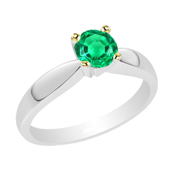 Round Cut Green Emerald Ring Casual Gold 14K