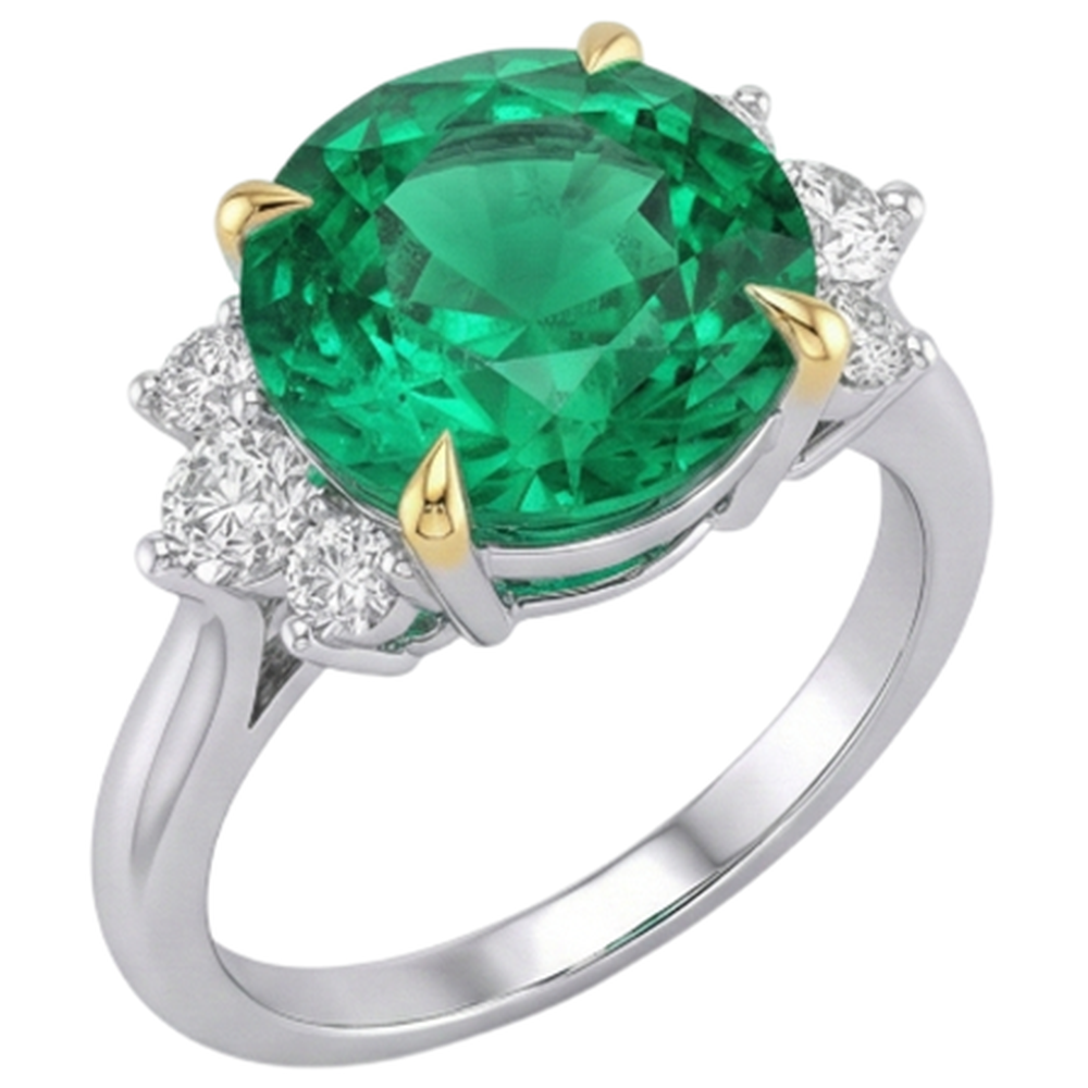 Natural Real ( Not Lab Grown ) Round Cut Green Emerald GIA Ring Prong Set Gold 14K