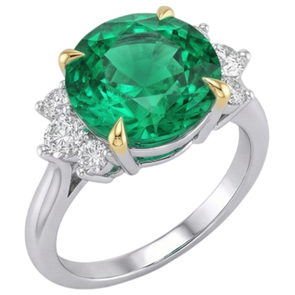 Natural Real ( Not Lab Grown ) Round Cut Green Emerald GIA Ring Prong Set Gold 14K