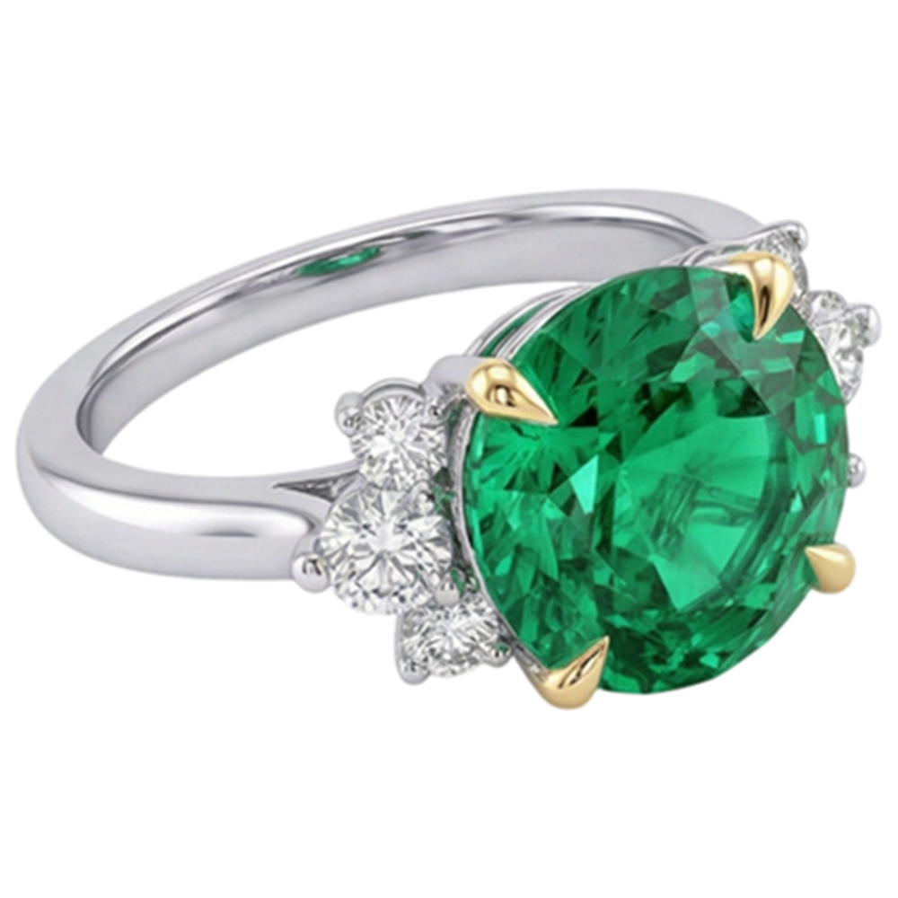Natural Real ( Not Lab Grown ) Round Cut Green Emerald GIA Ring Prong Set Gold 14K