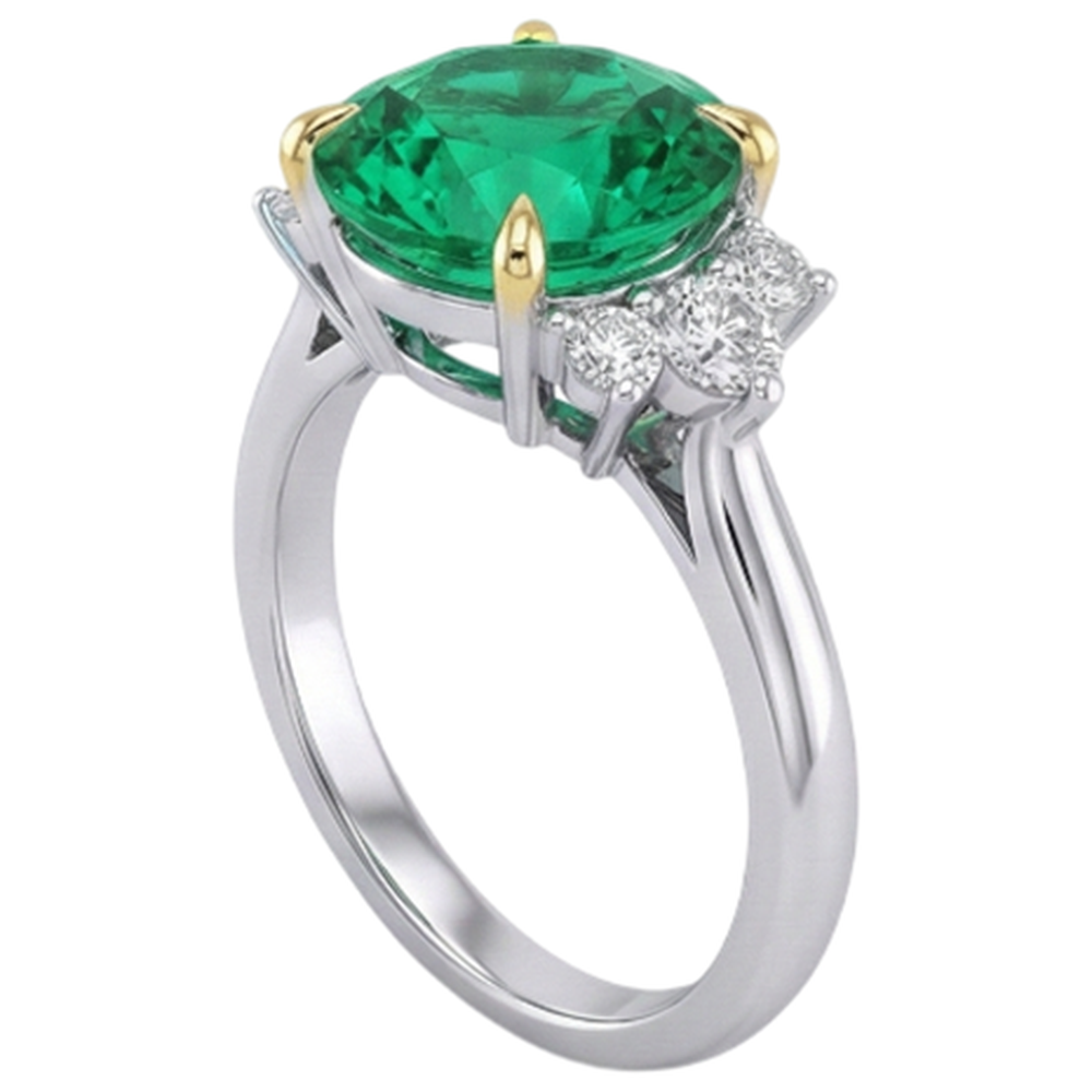 Natural Real ( Not Lab Grown ) Round Cut Green Emerald GIA Ring Prong Set Gold 14K