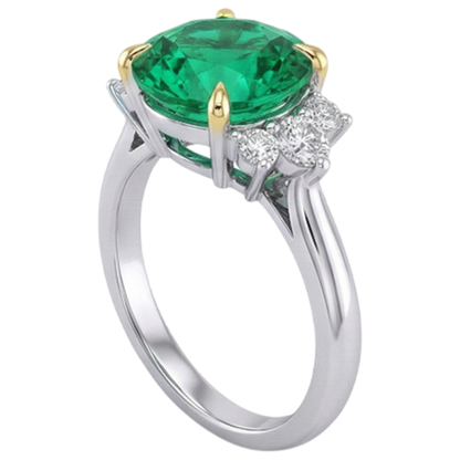 Natural Real ( Not Lab Grown ) Round Cut Green Emerald GIA Ring Prong Set Gold 14K