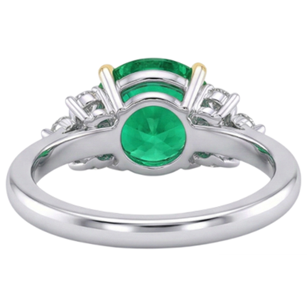 Natural Real ( Not Lab Grown ) Round Cut Green Emerald GIA Ring Prong Set Gold 14K